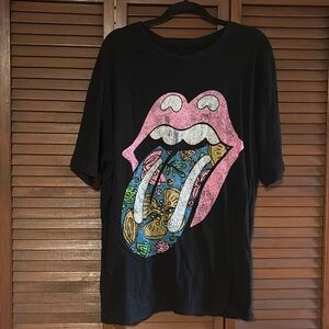 Black Graphic Tee with Pink and Multicolor Design